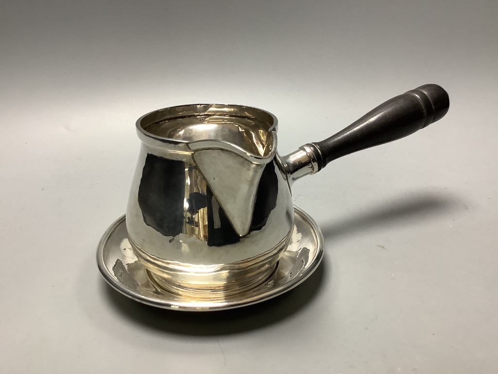 A Canadian white metal sterling brandy pan on stand, height 9.3 cm
